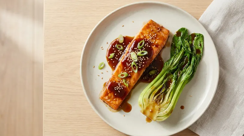 One-pan teriyaki salmon with bok choy.