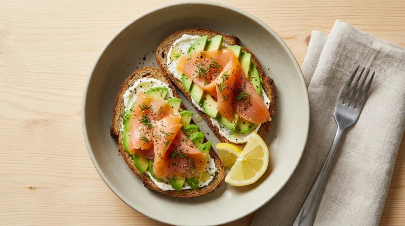 Smoked salmon and avocado on rye