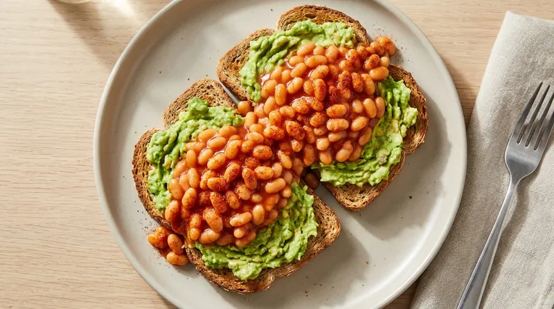 Baked beans and smashed avo on toast